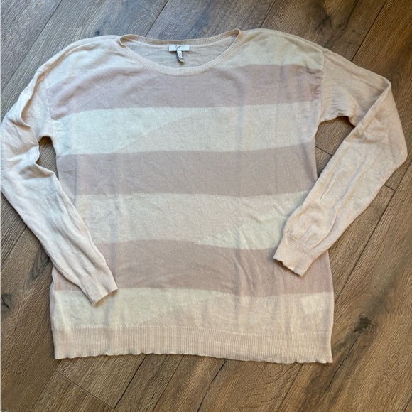 Joie Cashmere Beige Cream Pink Striped Sweater Size Large - Picture 5 of 11